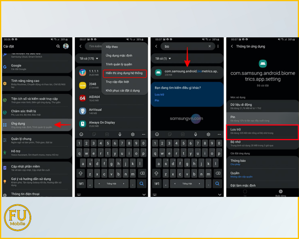 Các bước thực hiện xóa bộ nhớ đệm sinh trắc học