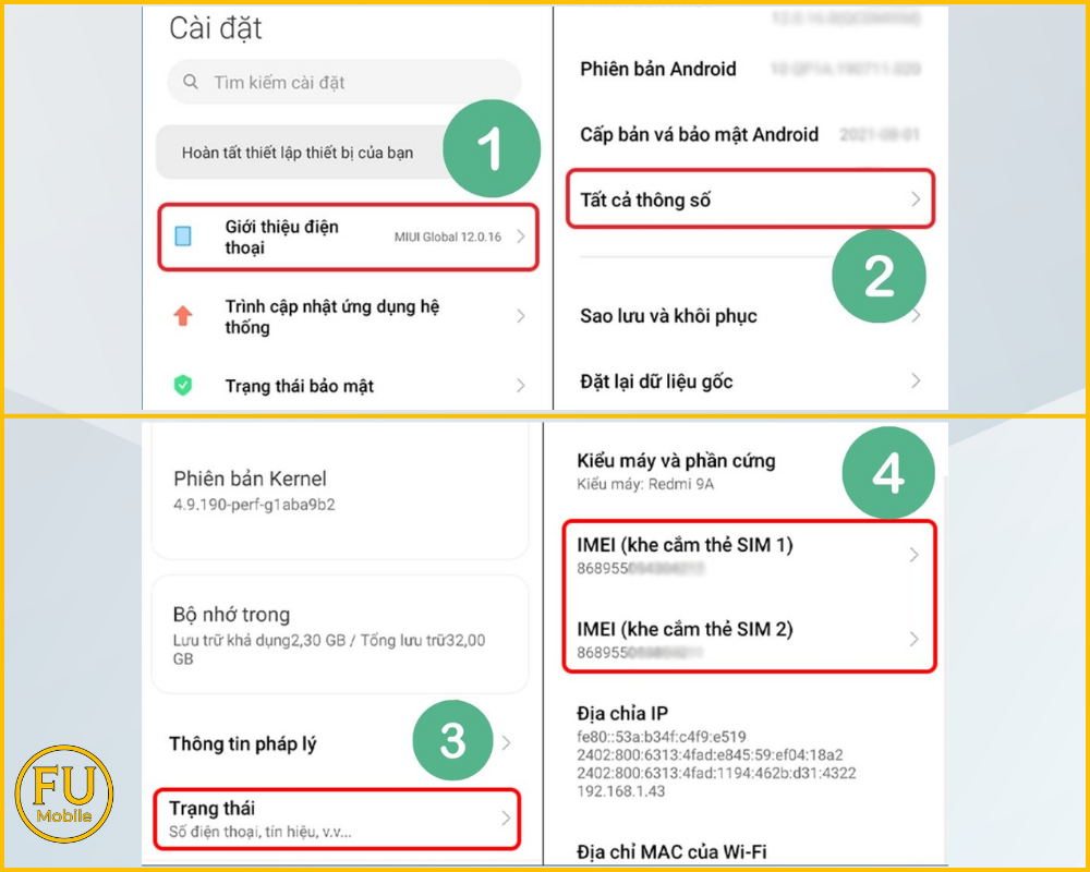 Tra cứu IMEI trong phần Cài đặt