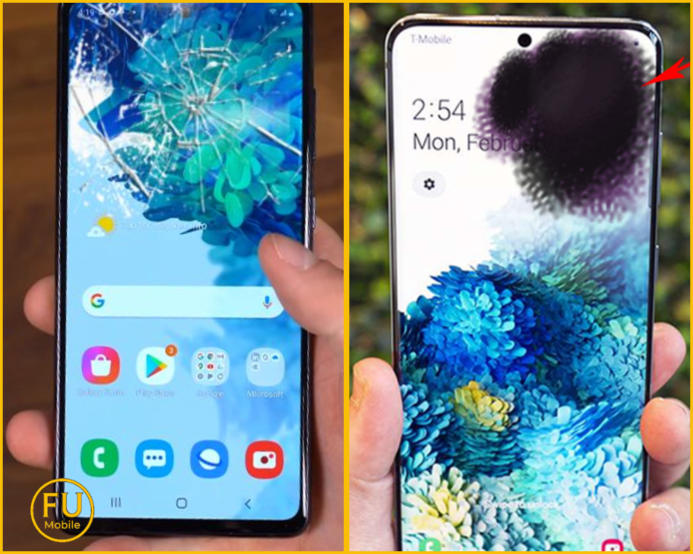 Điện thoại bị vỡ mặt kính và màn hình bị loang mực