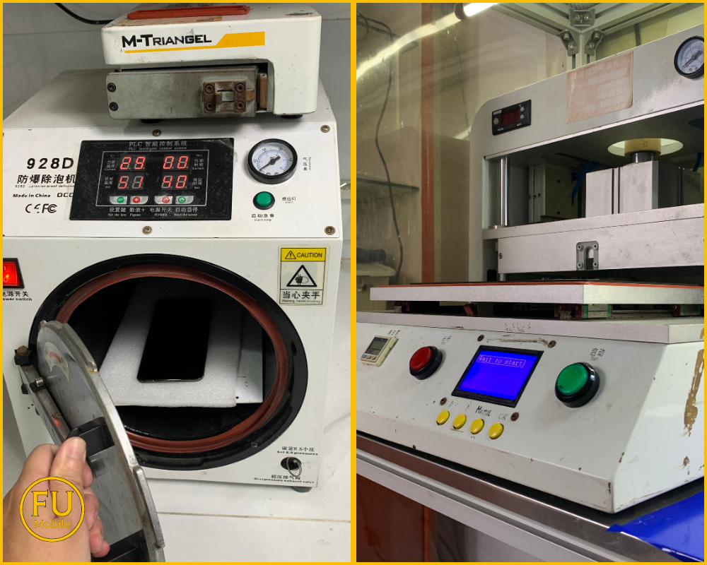 Hệ thống máy ép kính hiện đại tại phòng kỹ thuật FUmobile