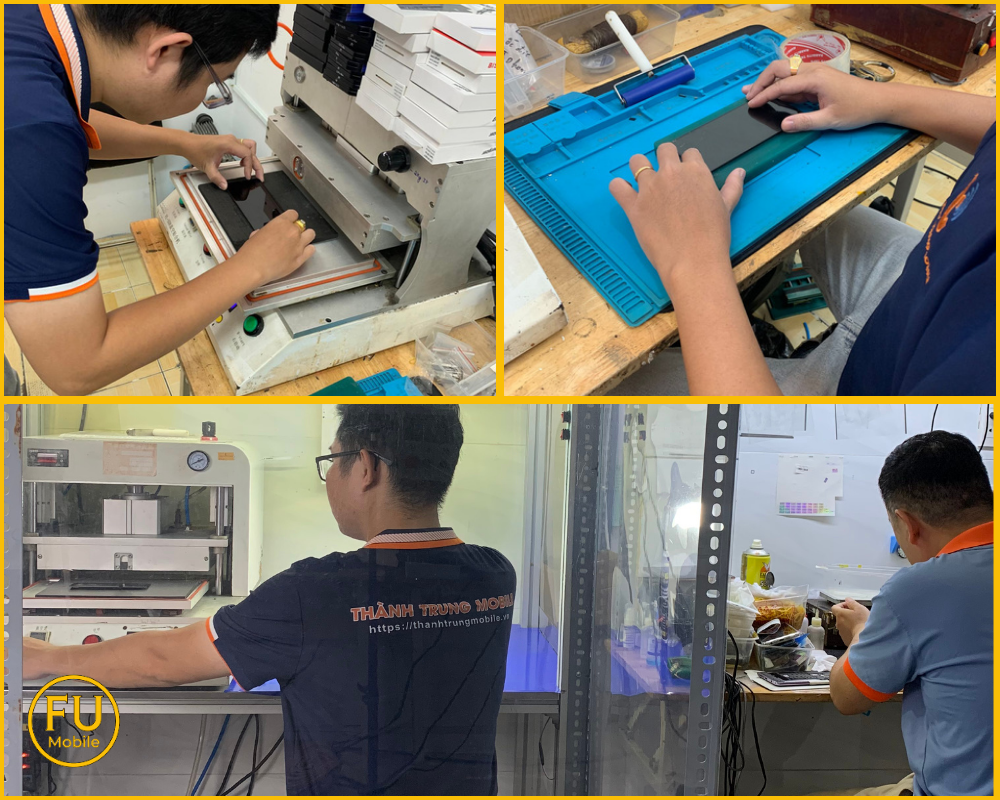 Kỹ thuật viên FUmobile đang thay kính Samsung Galaxy