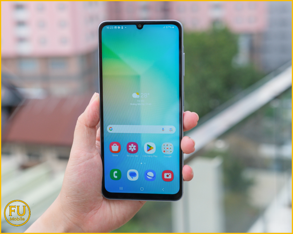 Màn hình A06 sau ép kính hiển thị rõ nét, không mờ, không ám màu, không sai lệch màu sắc