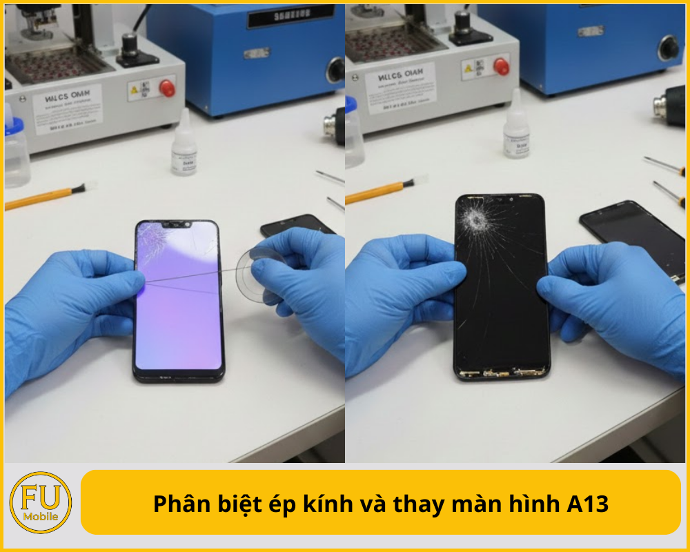 Phân biệt ép kính và thay màn hình A13