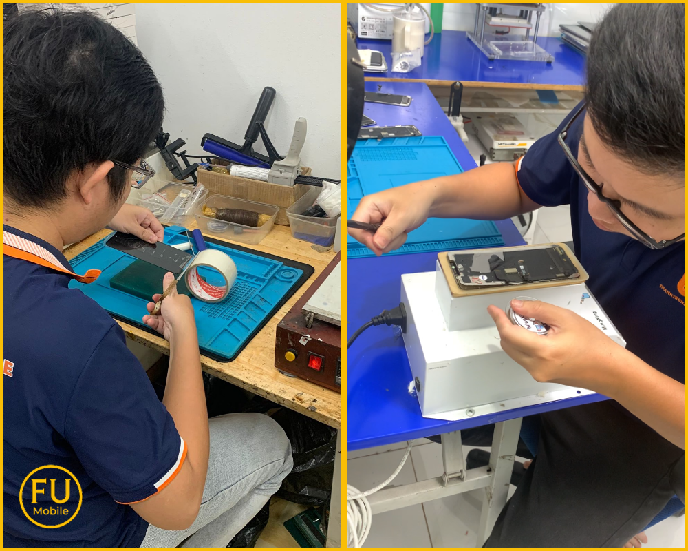 Kỹ thuật viên thay kính Samsung Galaxy M52 tại FUmobile