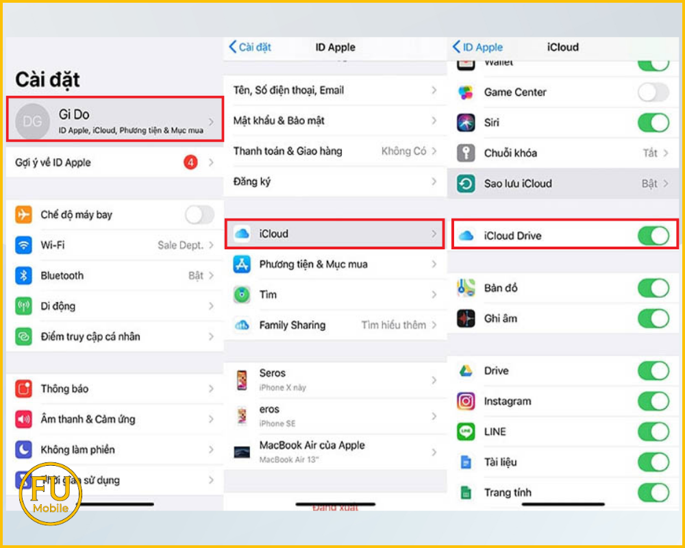 Sao lưu dữ liệu trên iCloud