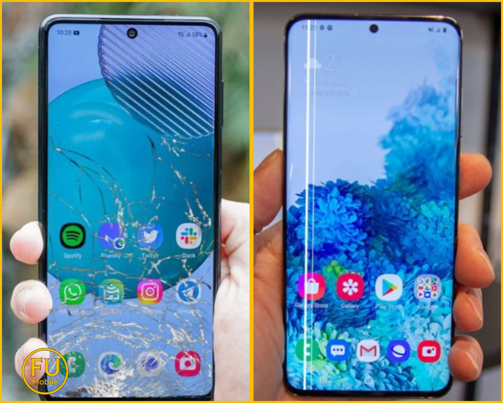 So sánh hình ảnh điện thoại chỉ vỡ kính và điện thoại bị sọc màn hình để khách hàng phân biệt